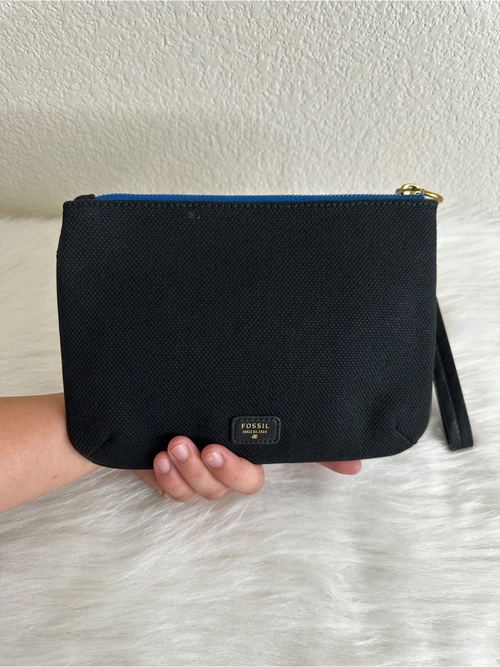 Fossil Textured Canvas Zipper Top Cosmetic Bag